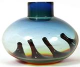 Lot# 92 HLAVA CZECHOSLOVAKIAN BLOWN GLASS VASE, H 5", DIA 6 1/2", having a green to ruby red blown glass bulbous body. Signed on the underside;