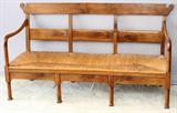 Lot# 111 ENGLISH THREE SEAT BANQUET BENCH, 19TH C, W 68", three seat banquet bench, having rush seats;