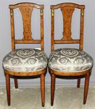 Lot# 114 BURL WALNUT VENEER SIDE CHAIRS, 1900, PAIR., having vase form back splats, upholstered seat cushions.