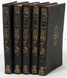 Lot# 133 ANNE AND CHARLOTTE BRONTE BOOKS, JANE EYRE, VILETTE, WUTHERING HEIGHTS, ETC., FIVE VOLUMES, published by Thomas Nelson and Sons, 1905 and includes: Jane Eyre, Wildfell Hall Etc.; Shirley; Villette and Wuthering Heights; all gilt edges, gilt monogram on cover, gilt decorated spine;