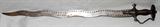 Lot# 192 ANTIQUE INDO-PERSIAN TULWAR SWORD, 19TH C, L 31", Indo-Persian Tulwar sword with knuckle-guard, disk pommel and a wavy serpent style blade. Engraved geometric figures along the edges, etched hilt with geometric and floral designs.