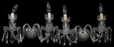 Lot# 204 WATERFORD 'COMERAGH' COLLECTION, TWO-LIGHT SCONCES, PAIR, H 8", W 12", having two curved arms, and small biased cut sphere at the wall mount. Diamond patterns. Two bobaches each with six suspended prisms.