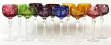 Lot# 224 BOHEMIAN CUT CRYSTAL WINE GOBLETS, TWELVE, H 8", Featuring assorted colors cut to clear, 7 3/4" H.