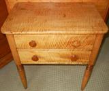 Lot# 238 ANTIQUE MAPLE SIDE TABLE, H 25", L 22", D 14 3/4", Two drawers with pull knobs.