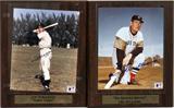 Lot# 355 TED WILLIAMS, JOE DIMAGGIO AUTOGRAPHED COLOR PHOTOS, 2 PCS., H 10", W 8", includes one autographed color photo of Ted Williams with brass plaque inscribed: "The Splendid Splinter Ted Williams"; also having a Joe DiMaggio autographed color photo inscribed: "Joe DiMaggio Yankee Clipper"; both 10" x 8" and mounted on wood plaques under clear acrylic;