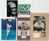 Lot# 357 BASEBALL HALL OF FAME AUTOGRAPHED PHOTOS, PLACARD AND TRADING CARD, 4 PCS., includes one Ernie Harwell autographed Detroit Free Press placard, 17" x 11", Ozzie Smith autographed color photo, 14" x 10", Johnny Mise cut autograph, black and white photo and trading card, 14" x 8" and Billy Herman cut autograph and black and white photo, 11" x 8"; all unframed.