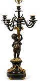 Lot# 1013 FRENCH BRONZE FIGURAL CANDELABRUM, 19TH C., H 25", CONVERTED TO A LAMP, H 36", Five arms. Putti shaft. Height of 19th.c.candelabrum is 25" Height of entire lamp is 36". Separate bobeches. One only.