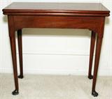 Lot# 1026 QUEEN ANNE STYLE MAHOGANY FLIP-TOP CARD TABLE, H 29", W 31", D 14 1/2" (CLOSED), Rectangular top with rounded corners, hinges open, raised on round tapering supports ending in pad feet. From the Estate of Walter Connolly, Grosse Pointe Farms, Mi.