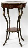Lot# 1096 FRENCH MAHOGANY & BRONZE SIDE TABLE, H 27", DIA 17", Having bronze legs featuring female forms.