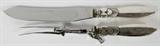Lot# 1128 GEORG JENSEN 'CACTUS' STERLING CARVING SET, TWO PIECES, L 10", Including 1 carving fork, L.9 1/4", and 1 carving knife, L.10 1/4", each having a stainless blade and tines, with a sterling silver handle is stamped "Georg Jensen" in a beaded oval and "Sterling Denmark". From the Estate of Walter Connolly, Grosse Pointe Farms, Mi.