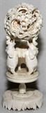 Lot# 1177 CHINESE CARVED IVORY SPHERES WITH FIGURAL SUPPORT, H 6 1/2", A stand with carved free-turning concentric balls, raised on three elephants with raised trunks. From the Collection of John P. O'Hara, Bloomfield Hills, Mich.