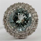 Lot# 1196 6.13CT AQUAMARINE & 2.30CT DIAMOND RING, G-color Vs-2 clarity. 14kt white gold. 9.8 grams. Size 6.