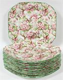 Lot# 1206 SHELLEY CHINTZ DESSERT PLATES, SET OF TWELVE, W 7", Square shape with scalloped corners. From the Estate of Walter Connolly, Grosse Pointe Farms, Mi.