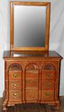 Lot# 1246 CHIPPENDALE STYLE CHERRY CHEST OF DRAWERS, H 34", & A MIRROR, Cherry Chippendale style chest H 34" W 36" D 20" by Harden Furniture Co. Also non matching mirror 32" x 26. Two items total.