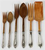 Lot# 1288 AMERICAN STERLING HANDLE TWO-PIECE SALAD SERVING SETS, SIX PIECES, L 8 1/2"-11", Includes 3 two-piece sets, two of which with engraved monograms at the handles. From the Estate of Walter Connolly, Grosse Pointe Farms, Mi.