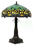 Lot# 1311 TIFFANY STYLE DRAGONFLY PATTERN TWO-LIGHT TABLE LAMP, H 24", DIA 18"