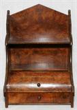 Lot# 1319 BURL WALNUT SHELF, 19TH C., H 20", W 14", D 10 1/2", Fitted with a single drawer and a cylinder front. Measures H.20" x 14" x 10 1/2". From the Estate of Walter Connolly, Grosse Pointe Farms, Mi.