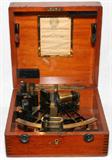 Lot# 1320 H. HUGHES & SON LTD., LONDON 7-INCH SEXTANT, C. 1920, ENCASED, H 11", W 5", Fitted case with printed "National Physical Laboratory Certificate of Examination" dated June 1920. From the Estate of Walter Connolly, Grosse Pointe Farms, Mi.