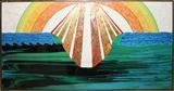 Lot# 1344 MAX SHAYE (20TH C.), ACRYLIC ON CANVAS, 48" X 84", ABSTRACT SEASCAPE WITH SUN RISE, Signed lower right; framed.