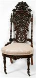 Lot# 1435 VICTORIAN CATHEDRAL STYLE CHAIR, C. 1880, H 44", Upholstered seat. Hand carved.