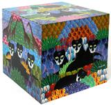 Lot# 1485 J. A. BERNARD HAND-PAINTED CEDAR HAT BOX, H 17", W 18", & A BOOK, hand painted with African animals, and a hard-bound Haitian Two items total.