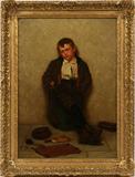 Lot# 2005 JOHN GEORGE BROWN (1831-1913), OIL ON CANVAS, 24" X 17", SHOESHINE BOY, Signed "J. G. Brown N.A., Copyright 1905", framed. John George Brown, American, 1831-1913. From the Collection of John P. O'Hara, Bloomfield Hills, Mich.