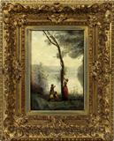 Lot# 2009 JEAN-BAPTISTE-CAMILLE COROT, OIL ON CANVAS 15.5" X 10 1/4" LANDSCAPE, Signed Corot lower right. Originally from the Edward Germain estate, Saginaw, Mich. And thus by descent. In same family for three generations.