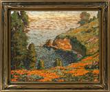 Lot# 2017 CARL SAMMONS (AMERICAN 1883-1968), OIL ON CANVAS, 14" X 18", "LOVERS COVE", Unsigned. Unidentified paper label on verso with title and artist; 14 1/2" x 18". Framed.