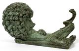 Lot# 2021 MARSHALL FREDERICKS (1908-1998), BRONZE SCULPTURE, H 6 1/2", L 12 1/2", RECLINING LION, A lion reclining on its back with a monkey perched on his knee; signed, green patina. Marshall M. Fredericks, American, 1908-1998. From the Collection of John P. O'Hara, Bloomfield Hills, Mich. Purchased from the artist.