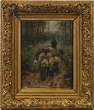 Lot# 2039 OTTO FRIEDRICH GEBLER (GERMAN 1838-1917), OIL ON WOOD PANEL, 14" X 10 3/4", SCHÄFER MIT HERDE, Signed lower right; period gilt frame.