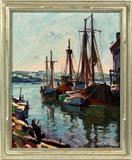 Lot# 2048 EMILE ALBERT GRUPPE (USA 1896 - 78), OIL ON CANVAS BOARD, 20" X 16", GLOUCESTER HARBOR, Signed. Actual canvas size is 19 1/2" x 15 3/4". From the Estate of Bernice Spencer, Detroit