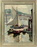 Lot# 2049 EMILE ALBERT GRUPPE [USA 1896 - 78], OIL ON CANVAS BOARD, 16" X 12", HARBOR, Signed. From the estate of Bernice Spencer, Detroit. Actual canvas size is 15 3/4" x 11 3/4".