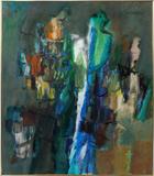 Lot# 2050 SYD SOLOMON [AMERICAN 1917-2004] OIL ON CANVAS 1960 48" X 41" UNTITLED ABSTRACT, Signed upper right and unframed.