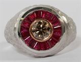 Lot# 2079 2.00CT BURMA RUBY & 1.12CT FANCY DIAMOND MEN'S RING, 11 1/2, 14kt white gold. 19.4 grams.