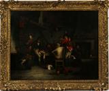 Lot# 2106 AFTER SIR DAVID WILKIE, OIL ON CANVAS, INTERIOR TAVERN SCENE, 28" X 36", depicts soldier and laymen in a public house, carved wood frame with gesso,1785-1841