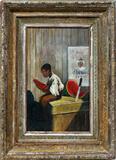 Lot# 2129 AFRICAN AMERICAN, OIL ON BOARD, 20TH C., 14 1/2" X 9", "YOUNG MAN CUTTING WATERMELON", Unsigned; framed.