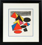 Lot# 2167 ALEXANDER CALDER (AMERICAN 1898-1976), COLOR LITHOGRAPH, 1976, 12 1/4" X 11 1/2", "FIVE PYRAMIDS", E.A.; pencil signed; published by XXe Siecle, Paris; framed but no glass. Dele Fine arts Certificate of Authenticity.