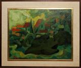 Lot# 2246 J. VELAZQUEZ, OIL ON CANVAS 1967 20" X 24" VILLAGE SCENE, From the estate of Gerry Culpepper, Northville, Mi.
