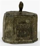 Lot# 2284 ANTIQUE COVERED LEAD OCTAGONAL BOX, H 5", L 4 1/2", Purportedly 16th c.