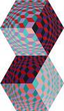 Lot#2051, VICTOR VASARELY HAND PAINTED "KEETES" SCULPTURE , H 27 1/4" W 15 3/4"Numbered 65/175.  Acrylic on wood.