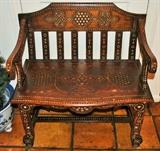 Wood Bench with Inlaid Mother of Pearl