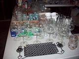 Lots of glassware/barware, vases, jars, and other glass