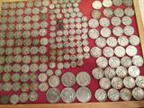 Silver dimes, quarters, halves - 1964 and earlier
also one 1969 kennedy half
5 post 1964 silver dollars