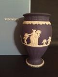 Wedgwood Cobalt Jasperware Vase with Original Box, which was purchased at Harrod's of London.