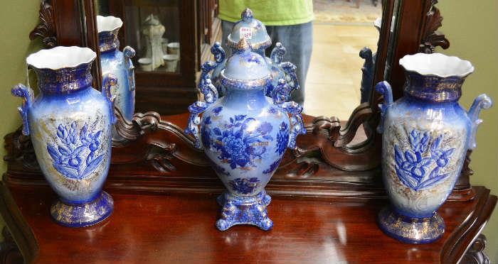 flow blue vases and urns