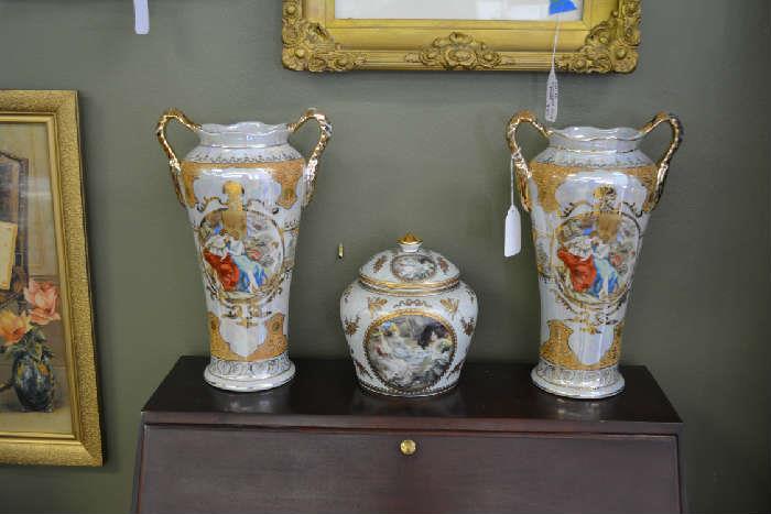 ginger jars, pair of courting couple vases