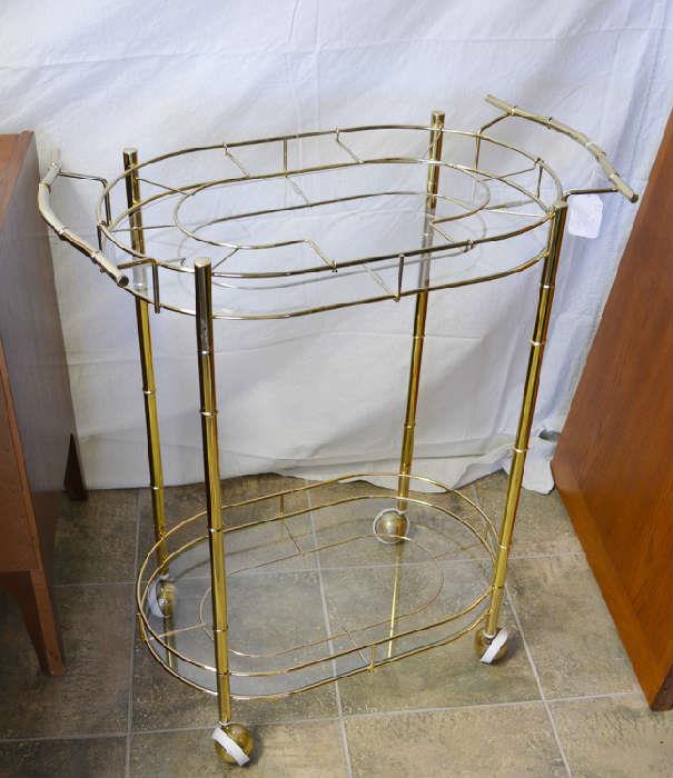 Hollywood Regency style brass and glass bar cart