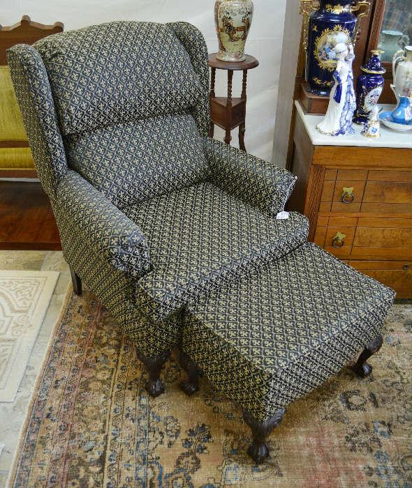 like new upholstered wing back with ottoman