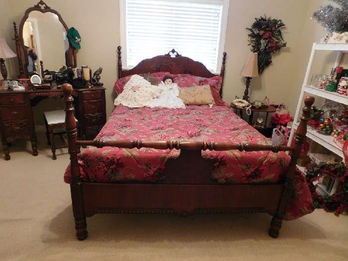 Turned Bed and Dresser with Mirror