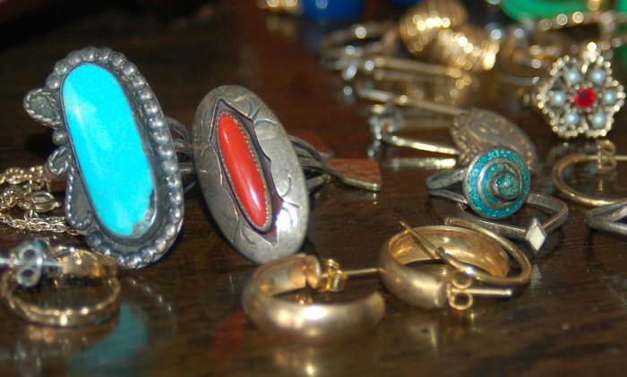 Turquoise and Coral Rings